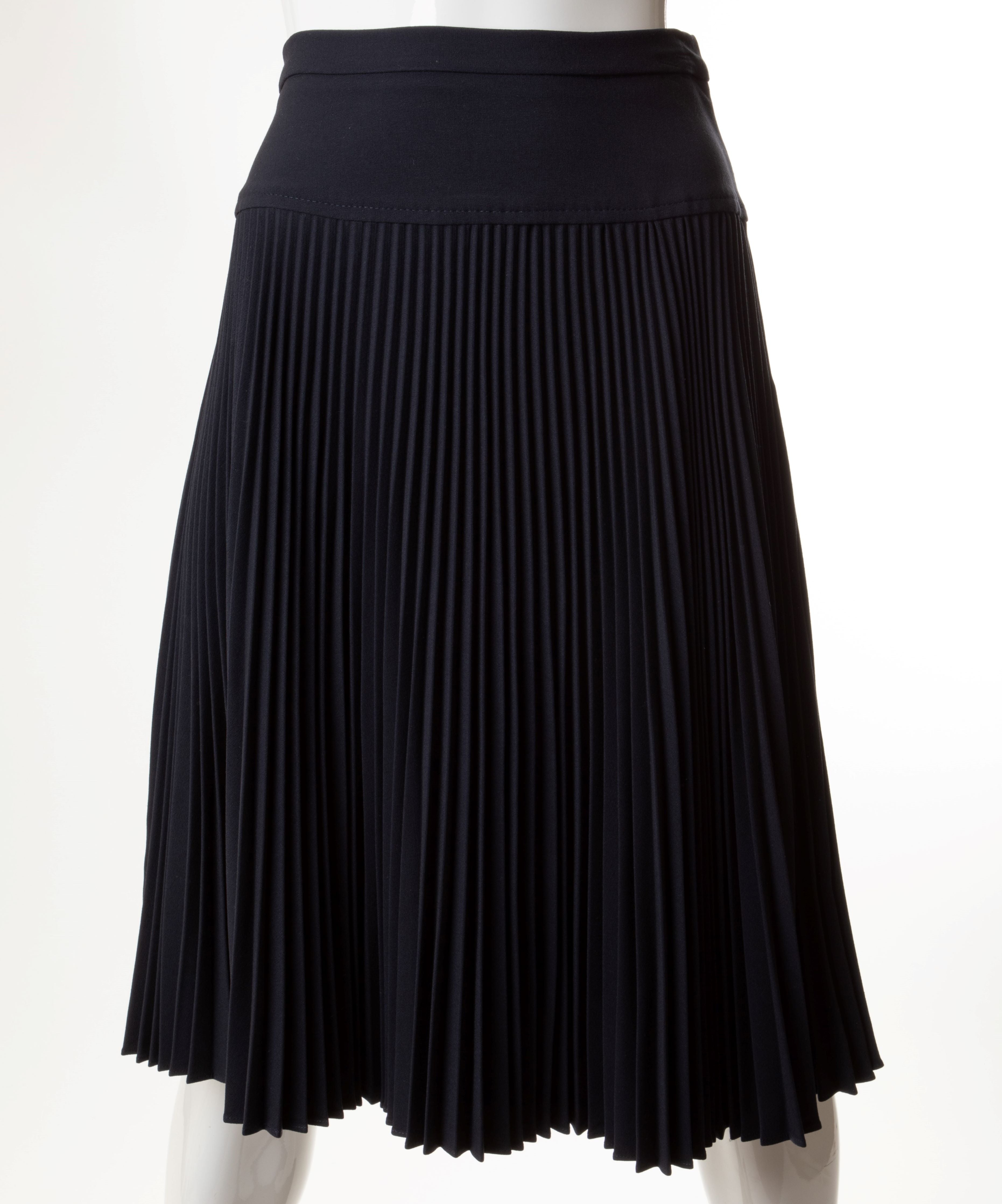 PANIZ ACCORION PLEATED YOKE SKIRT 27 NAVY