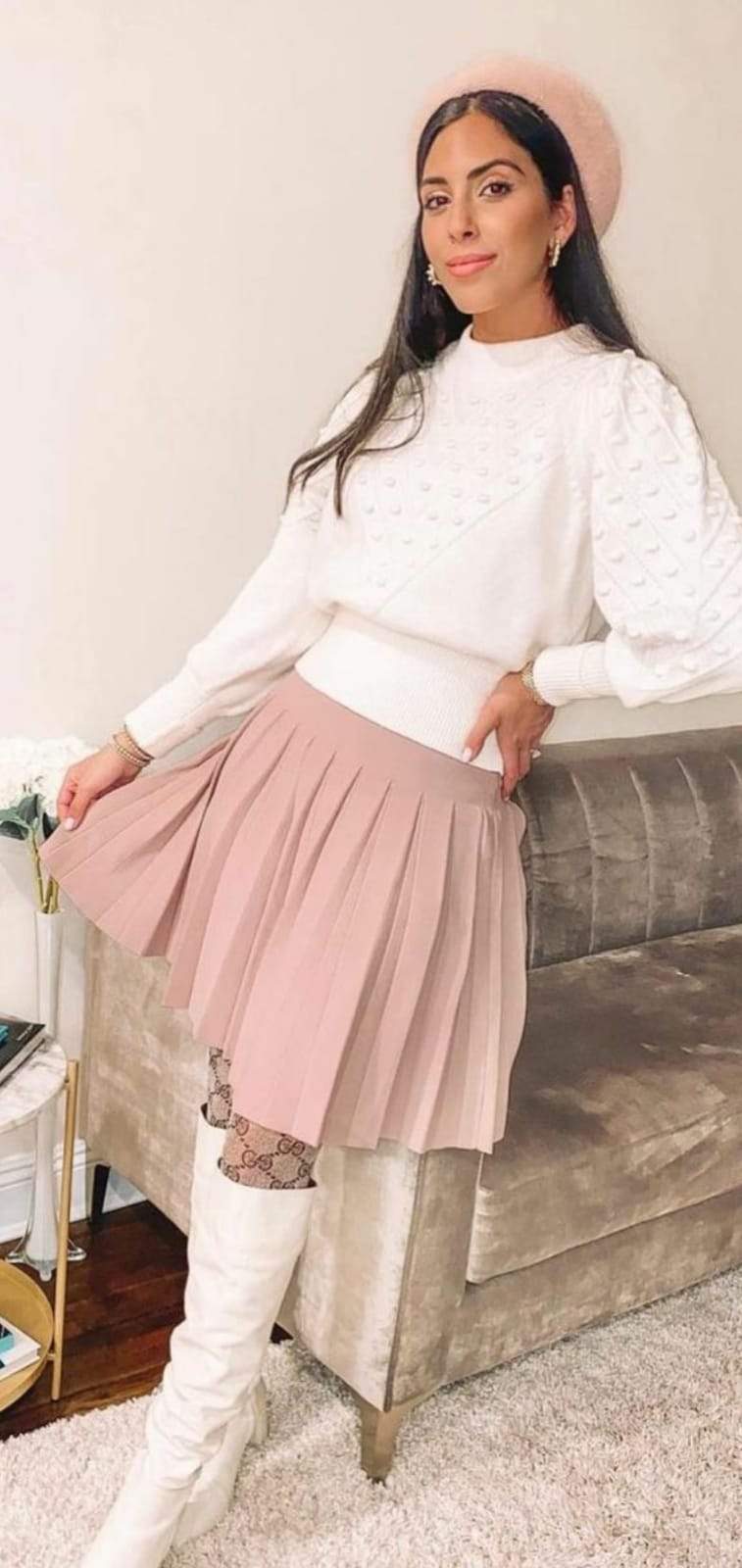 APPARALEL PLEATED KNIT SKIRT 25" DUSTY ROSE