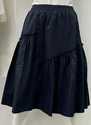 PEODE DESIGN COTTON SKIRT W RUFFLE-LONGER NAVY