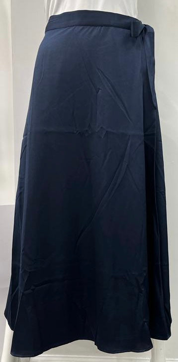 HONEYSEED SATIN WRAP SKIRT-MIDI NAVY