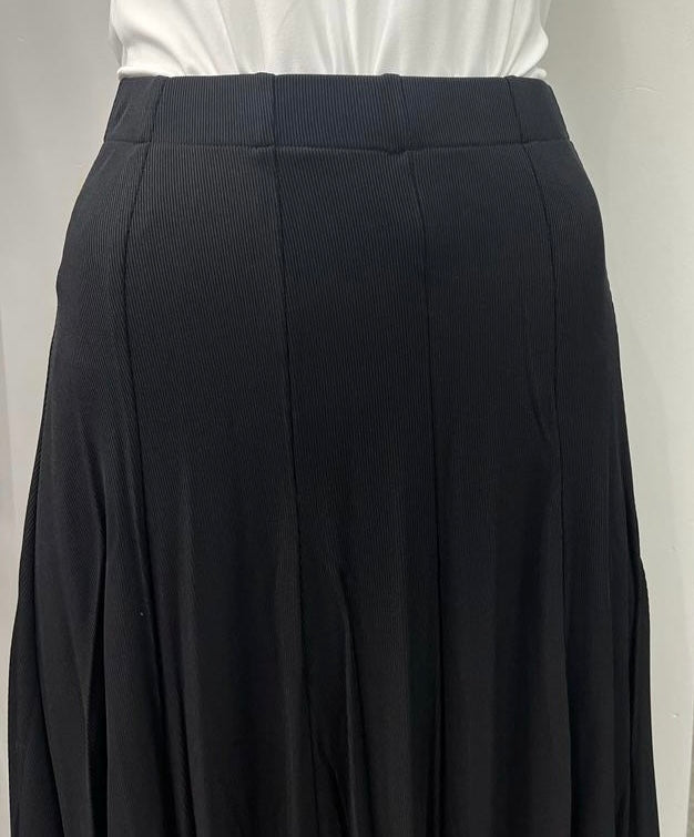 GINGER RIBBED MESSY PLEAT MIDI SKIRT BLACK