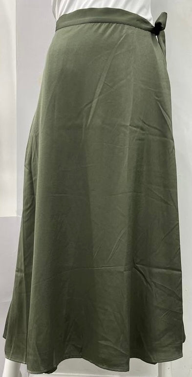 HONEYSEED SATIN WRAP SKIRT-MIDI OLIVE