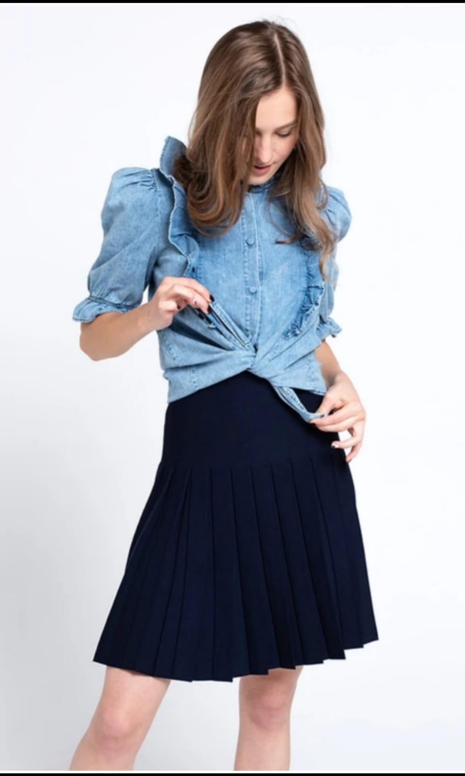 APPARALEL PLEATED KNIT SKIRT 27" NAVY