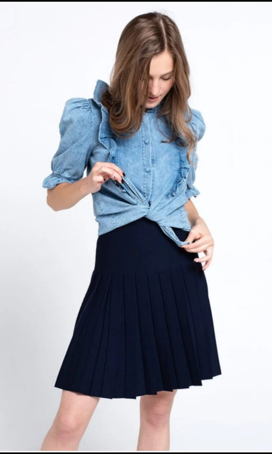 APPARALEL PLEATED KNIT SKIRT 25" NAVY